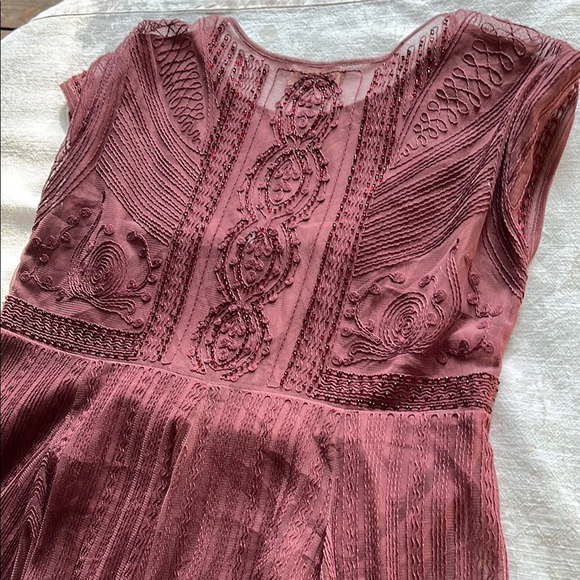 Altar'd State Dark Red Burgundy Beaded and Embroidered Flutter Sleeve Dress - Picture 14 of 15